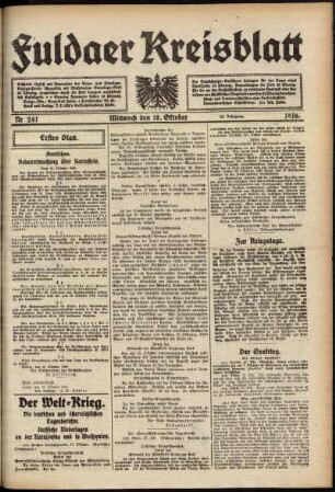 Erste Ausgabe vom Mittwoch, den 18. Oktober 1916.