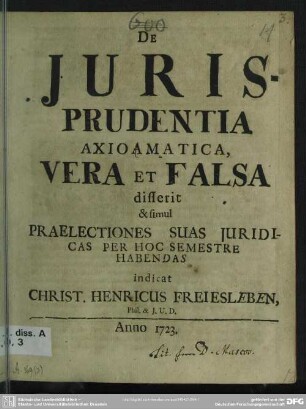 De Iurisprudentia Axioamatica [!], Vera Et Falsa