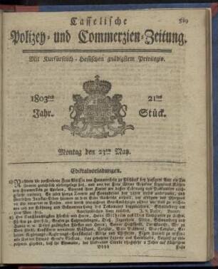 21tes Stueck, Montag den 23ten May 1803