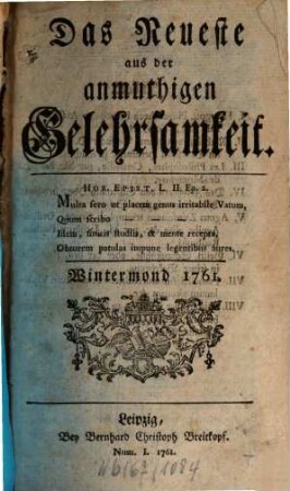 Das Neueste aus der anmuthigen Gelehrsamkeit. 1761, 1761