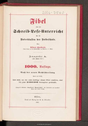 Fibel oder der Schreibe Lese-Unterricht für die Unterklassen der Volksschule : Ausgabe A. (in einem Theil)