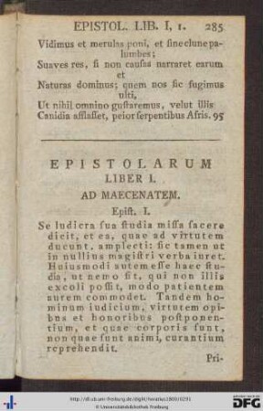 Epistolarum Liber I.