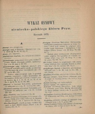 Wykaz osnowy niemiecko-polskiego Zbioru Praw. Rocznik 1873