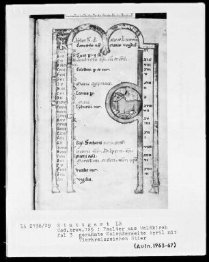 Psalter aus Waldkirch bei Freiburg — Tierkreiszeichen Stier, Folio 3recto