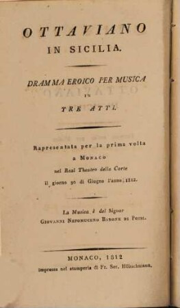 Ottaviano in Sicilia : Dramma eroico per musica in 3 atti ; Textbuch