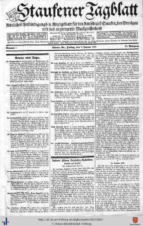 50. Jg: Staufener Wochenblatt (1921 bis 1934 als Staufener Tagblatt)