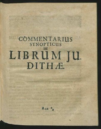 Commentarius Synopticus In Librum Judithae.