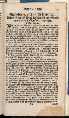 Nützlicher u. verbesserter Unterricht, Wie die Französischen Titel, sowohl in den Briefen als deren Aufschriften, eingerichtet werden können.