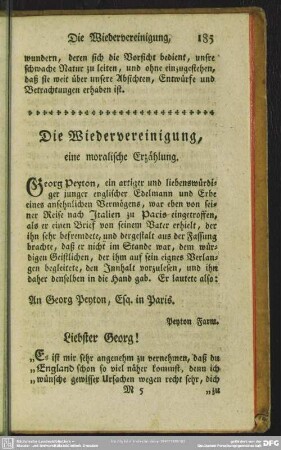 Die Wiedervereinigung, eine moralische Erzählung