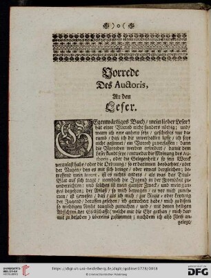Vorrede des Auctoris, An den Leser