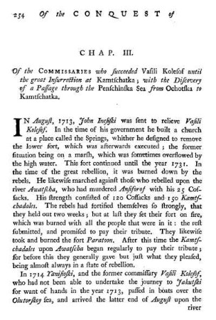 Chap. III. Of the commissaries who succeeded Vasili Kolesof until the great insurrection at Kamtschatka; with the discovery of passage through the Penschinska sea from Ochotska to Kamtschatka