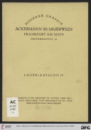 Nr. 4: Lagerkatalog: Neuzeitliche Graphik in guten und seltenen Drucken von berühmten in- und ausländischen Graphikern