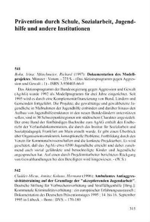 315-323, Prävention durch Schule, Sozialarbeit, Jugendhilfe und andere Institutionen