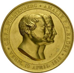 Medaille auf die Silberhochzeit Fürst Carl Egon von Fürstenberg und Amalie Prinzessin von Baden