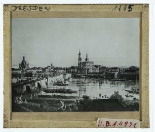 Dresden, Katholische Hofkirche,Dresden, Frauenkirche,Dresden, Augustusbrücke : Grafik, Blick auf die Elbe mit Stadtansicht