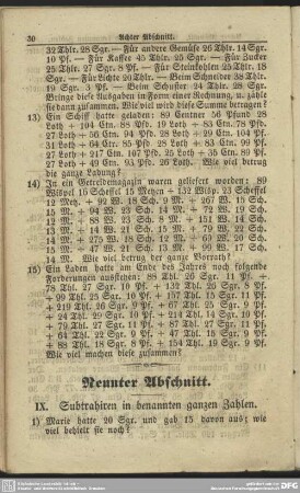 Neunter Abschnitt. IX. Subtrahiren in benannten ganzen Zahlen