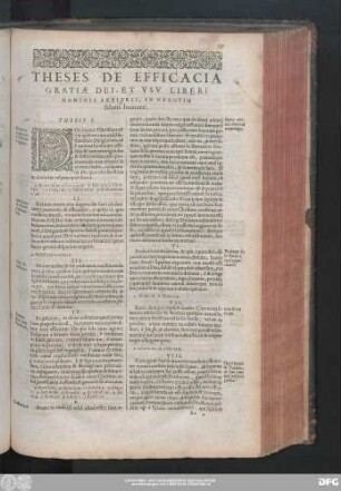 Theses De Efficacia Gratiae Dei, Et Usu Liberi Hominis Arbitrii, In Negotio salutis humanae.