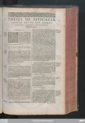 Theses De Efficacia Gratiae Dei, Et Usu Liberi Hominis Arbitrii, In Negotio salutis humanae.