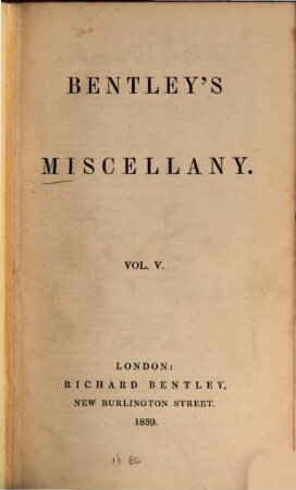 Bentley's miscellany, 5. 1839