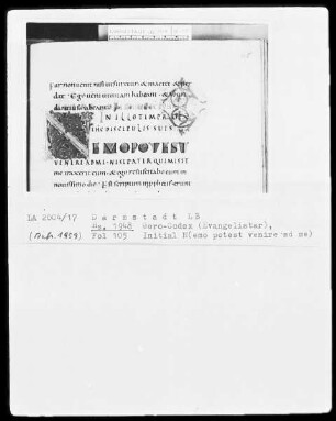 Evangelistar (Gero-Kodex) — Initiale N(emo potest venire ad me), Folio 105recto