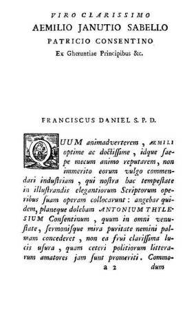 Viro Clarissimo Aemilio Janutio Sabello [...]