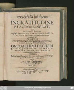 Exercitium Iuridicum De Ingratitudine Et Actione Ingrati