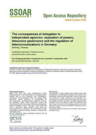 The consequences of delegation to independent agencies: separation of powers, discursive governance and the regulation of telecommunications in Germany