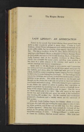 Lady Lindsay: An Appreciation.