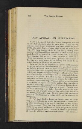 Lady Lindsay: An Appreciation.