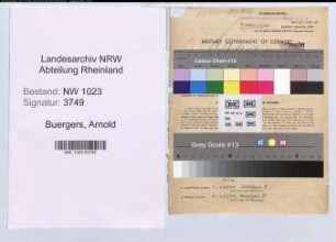 Entnazifizierung Arnold Buergers , geb. 12.06.1888 (Postassistent)