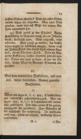 III. Von dem mündlichen Bustabiren, und von den, darzu dienlichen, Namen gewisser Buchstaben