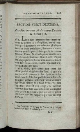 Section Vingt-Deuxième. Des Sens internes, & des autres Facultés de l'Ame