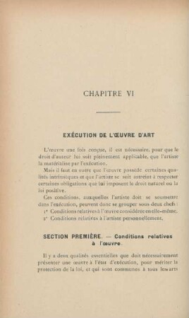 Chapitre VI. Exécution de l'oeuvre d'art