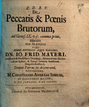 De peccatis et poenis brutorum : ad Genes. IX. 5