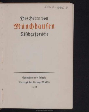 Des Herrn von Münchhausen Tischgespräche