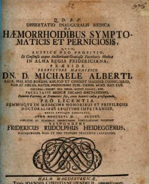 Dissertatio Inauguralis Medica De Haemorrhoidibus Symptomaticis Et Perniciosis