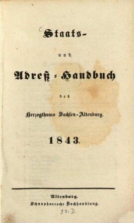 Staats- und Adreß-Handbuch des Herzogthums Sachsen-Altenburg. 1843