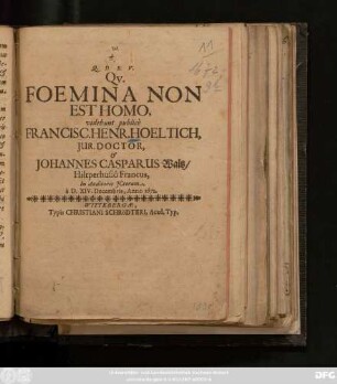 Qu. Foemina Non Est Homo