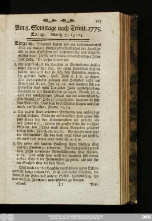 Am 8. Sonntage nach Trinit. 1775. Evang. Matth. 7, 15 - 23.