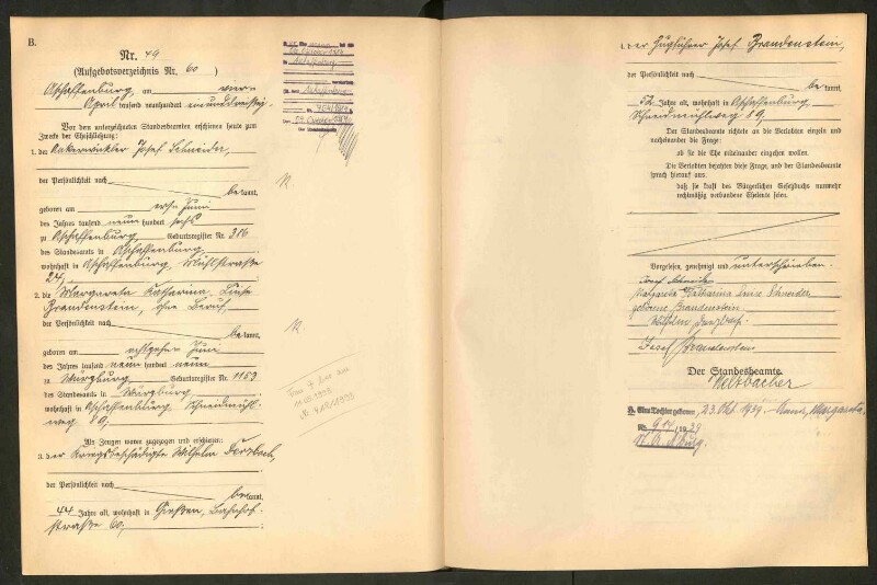 Standesamtsbuch der Stadt Aschaffenburg: Eheschließungen 252/1930 - 130/1931