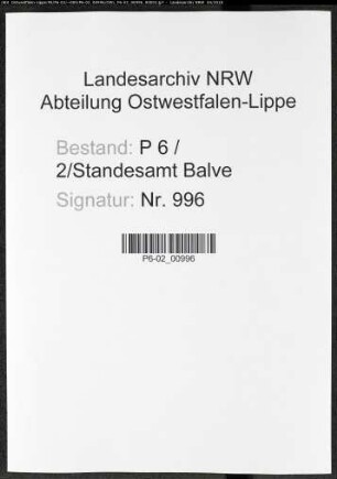 Sterberegister Standesamt Balve