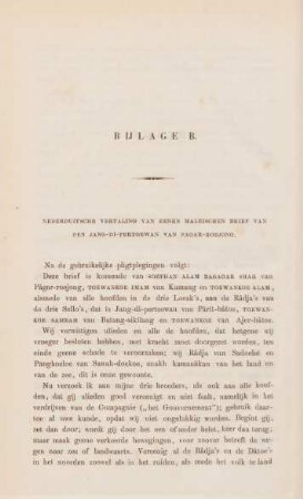 Bijlage B. Nederduitsche vertaling van eenen Maleischen brief van den Jang-di-pertoewan van Pâgar-roejong
