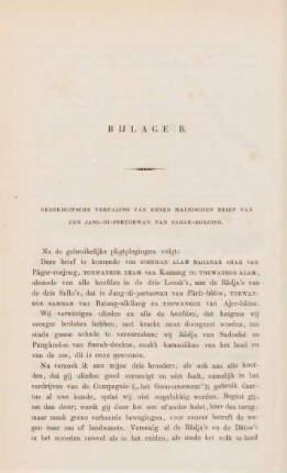 Bijlage B. Nederduitsche vertaling van eenen Maleischen brief van den Jang-di-pertoewan van Pâgar-roejong