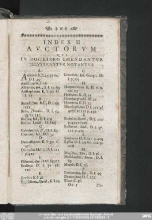 Index II Auctorum Qui In Hoc Libro Emendantur Illustrantur Notantur