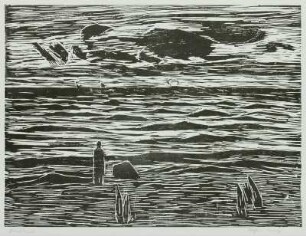 Sonnenuntergang am Meer (mit Rückenfigur im Vordergrund)