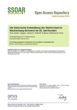 Die historische Entwicklung der Sterblichkeit in Mecklenburg-Schwerin im 19. Jahrhundert