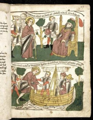 (1) Johannes wird vor den Präfekten geführt; (2) Johannes wird nach Rom geschickt.