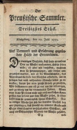 Dreißigstes Stück. Königsberg, den 29. Julii 1773.