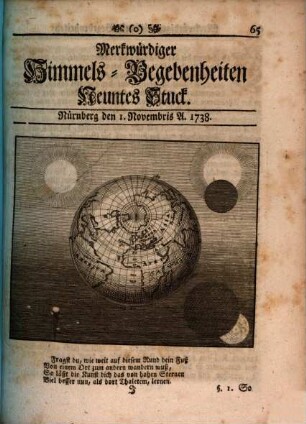 Merkwürdiger Himmels-Begebenheiten Stück .... 1738,9 (Nov.)
