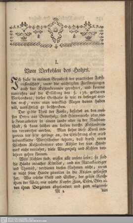 I. Vom Verkohlen des Holzes